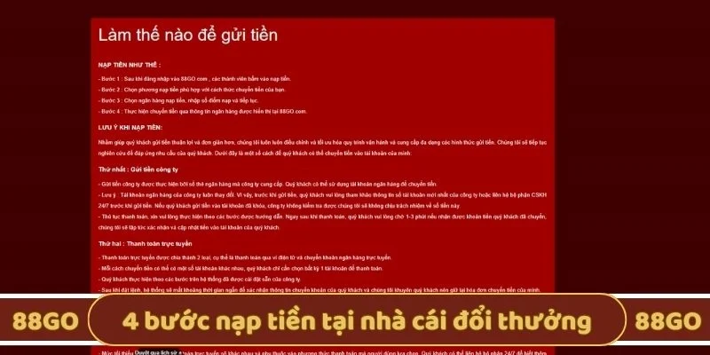 4 bước nạp tiền tại nhà cái đổi thưởng