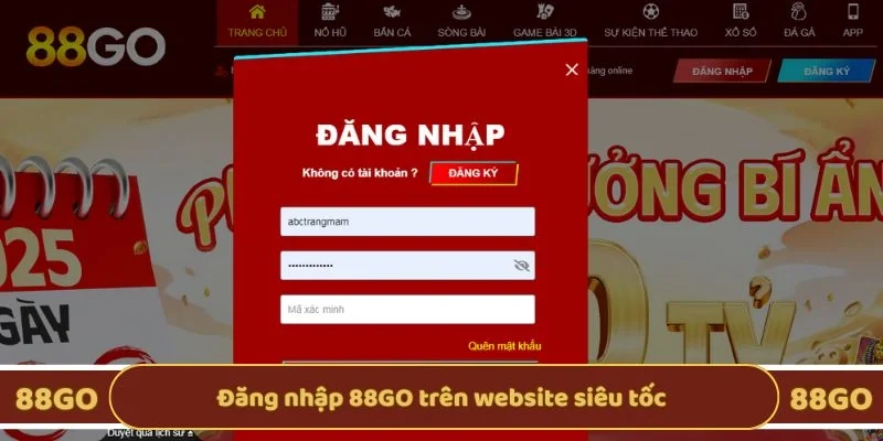Đăng nhập 88GO trên website siêu tốc 